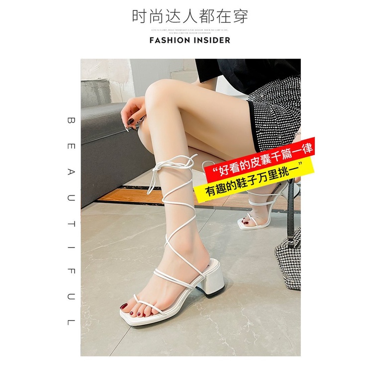 Xăng đan Cao Gót Mũi Vuông Cột Dây Đa Năng Thời Trang Mùa Hè