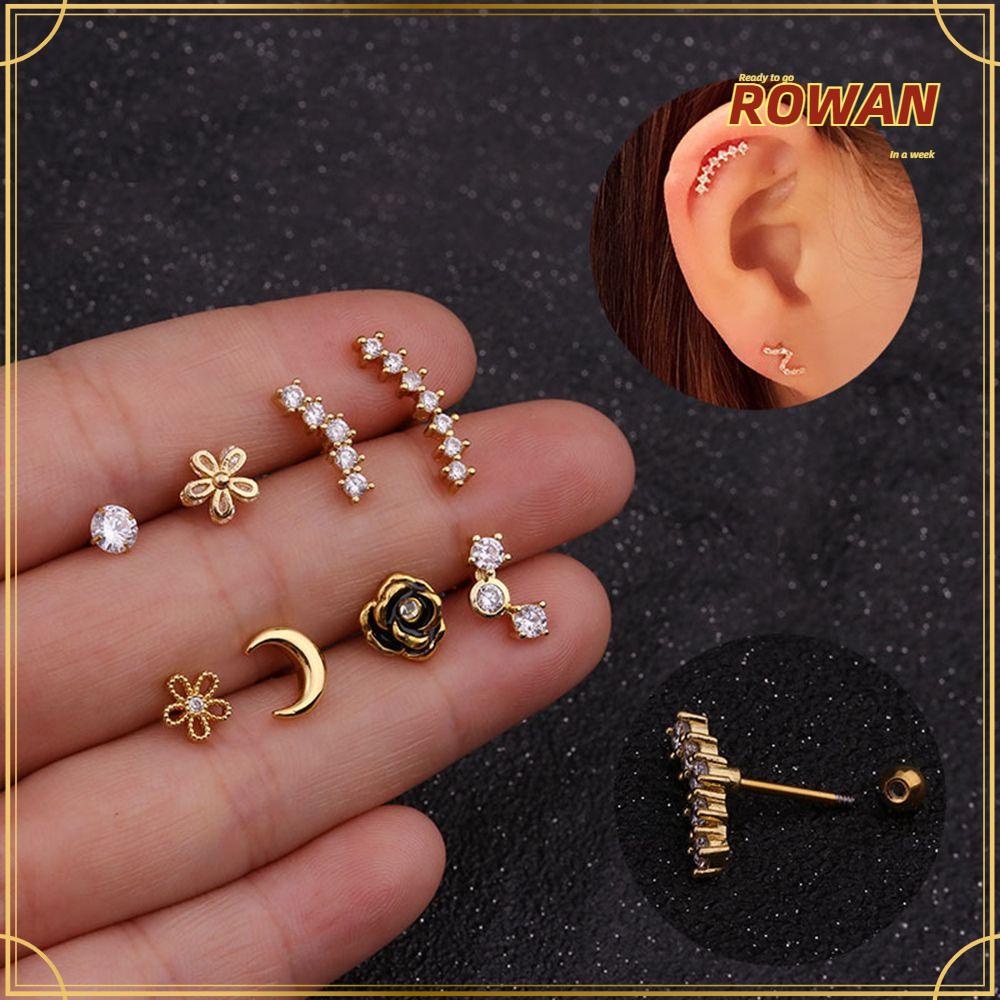 Hoa tai dạng xỏ bằng thép không gỉ đính đá zircon nhiều màu sành điệu