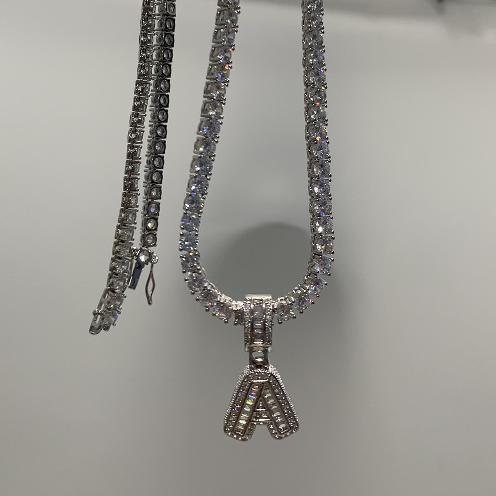 Dây Chuyền Mặt Chữ Cái Đính Đá Zircon Màu Kẹo Ngọt Phong Cách Hip Hop Thời Trang