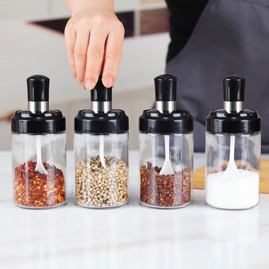 Hủ đựng gia vị bằng thủy tinh có thìa, lọ đựng gia vị kèm muỗng thông minh siêu bền