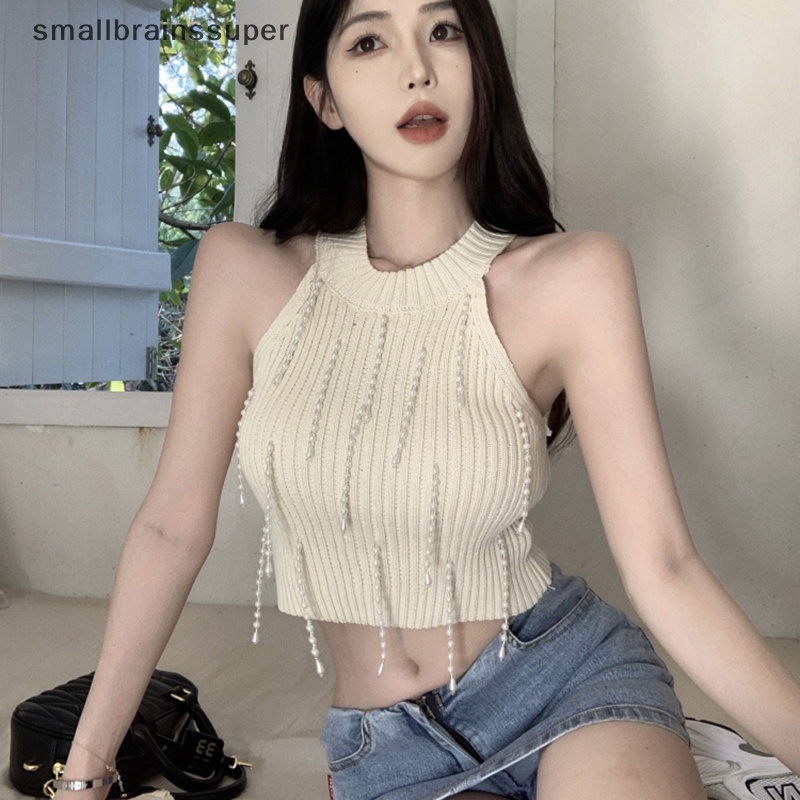 Áo Hai Dây Dệt Kim Cổ Tròn Đính Hạt Phong Cách Bohemian Thời Trang Mùa Hè Cho Bạn Gái SBS