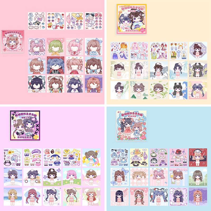Dress up sticker for kids girl phim hoạt hình dễ thương kawaii girl makeup stickers diy character quần áo dán trang điểm đồ dùng học sinh yk
