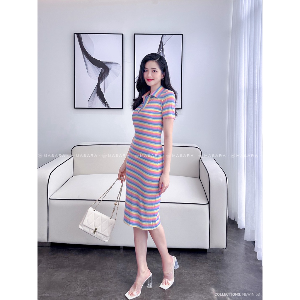 ĐẦM POLO THUN SỌC CẦU VỒNG TÔN DÁNG