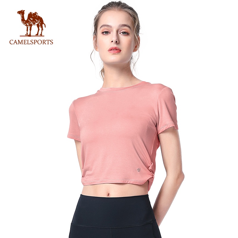 CAMEL SPORTS Áo Thun Thể Thao Tay Lửng Hở Rốn Gợi Cảm Trẻ Trung Hợp Thời Trang Cho Bạn Gái