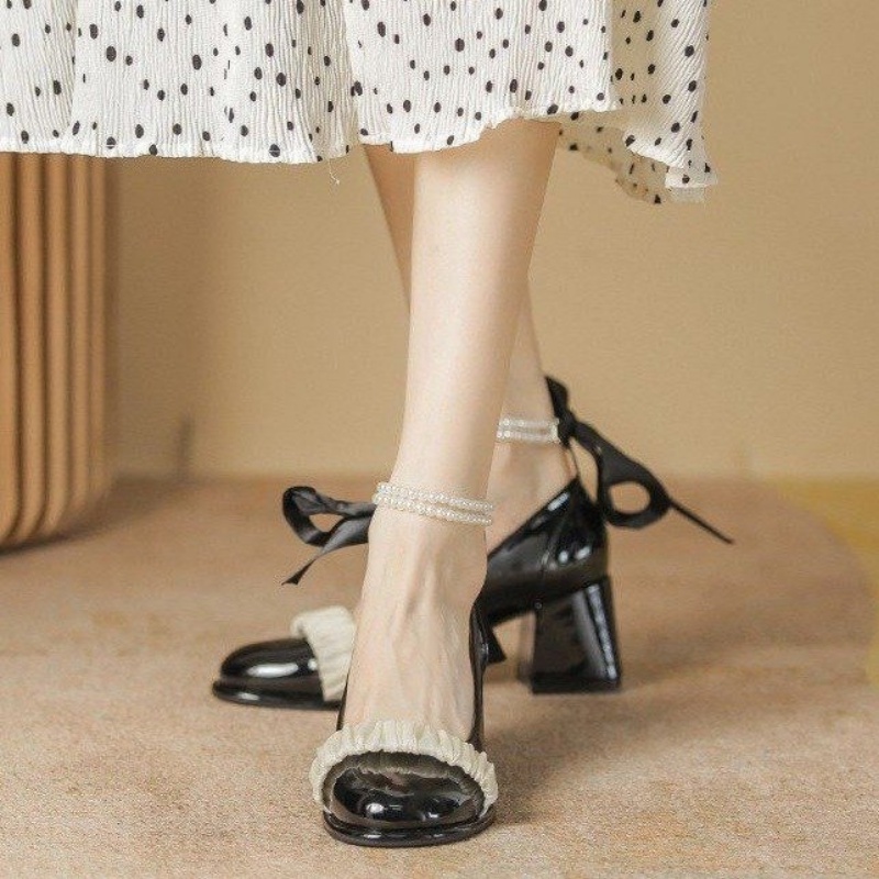 Giày Sandal Mary Jane Gót Dày Mũi Tròn Phong Cách Mới Cho Nữ