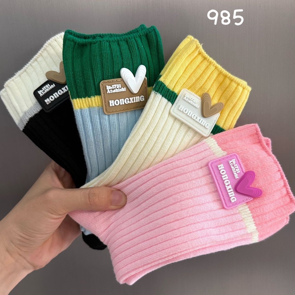 Bán Chạy✨Dopamine Vớ Cotton Hai Lớp Cổ Cao Vừa Phối Màu Tương Phản Phong Cách Hàn Quốc Cho Nữ
