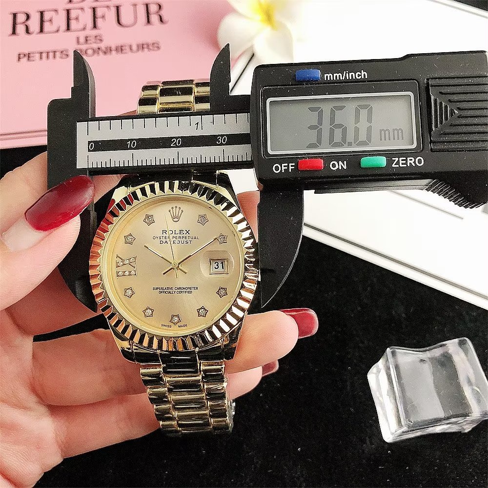 Đồng Hồ Rolex Mặt Tròn Đính Kim Cương Dây Da Thép Không Gỉ Thời Trang Cho Cặp Đôi