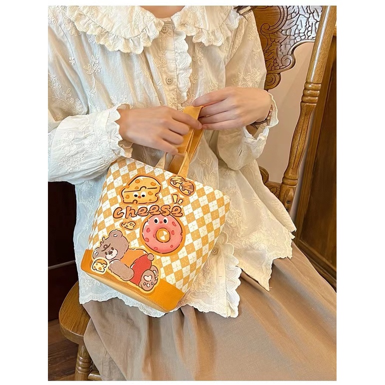Túi xách gấu cheese nữ túi xách nhỏ dễ thương sinh viên hộp ăn trưa túi đi chơi tạp phẩm túi xách