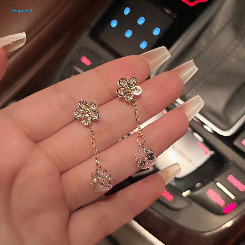 Bông Tai Hình Hoa Đính Đá Zircon Lấp Lánh Thanh Lịch