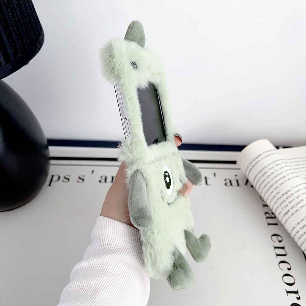 Ốp Điện Thoại Phủ Lông Hình Đôi Mắt 3D Dễ Thương Thời Trang Cho Samsung Galaxy Z Flip 4 3 2 1 5G Z Flip 5 5G