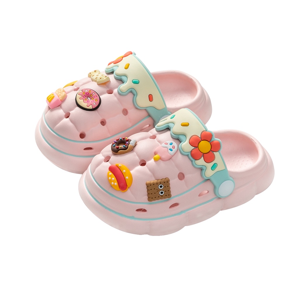 Giày Crocs EVA Gọn Nhẹ Đục Lỗ Hình Hoa Dễ Thương DIY Cho Bé Trai Bé Gái Sơ Sinh Đi Biển