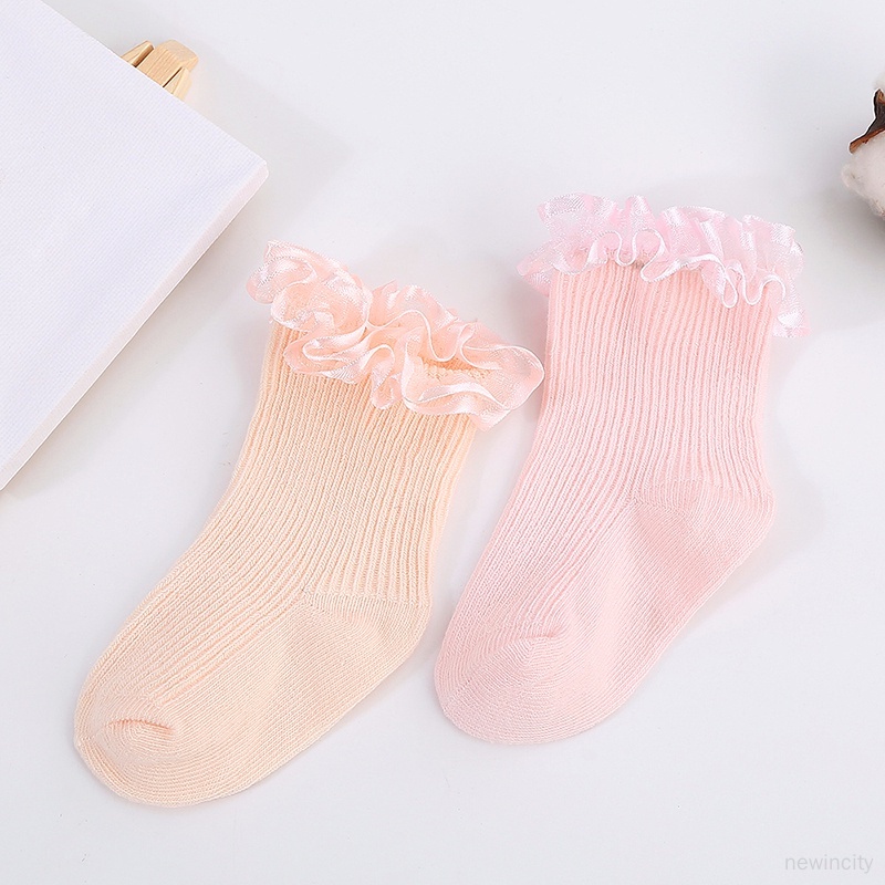 Vớ Thiết Kế Viền Bèo Nhún Màu Hồng Ngọt Ngào Dễ Thương Phong Cách Hàn Quốc Cho Bé Gái