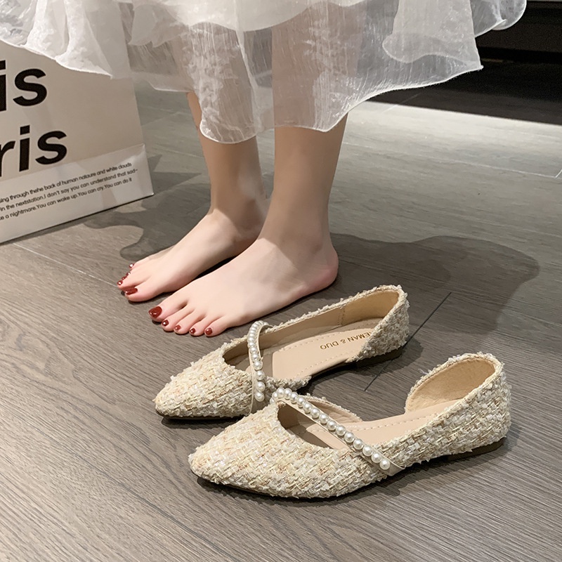 ZTAIXIELUA Giày Búp Bê Mũi Nhọn Đính Hạt Thời Trang Cho Nữ