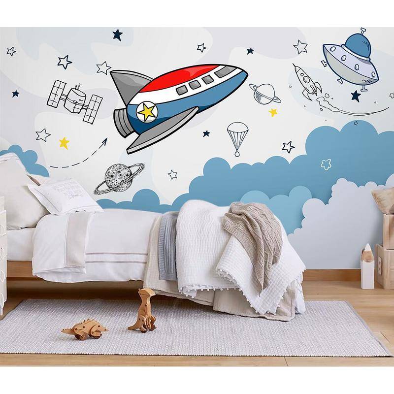 Giấy Dán Tường Họa Tiết Vũ Trụ Hoạt Hình 3d Trang Trí Phòng Bé Trai