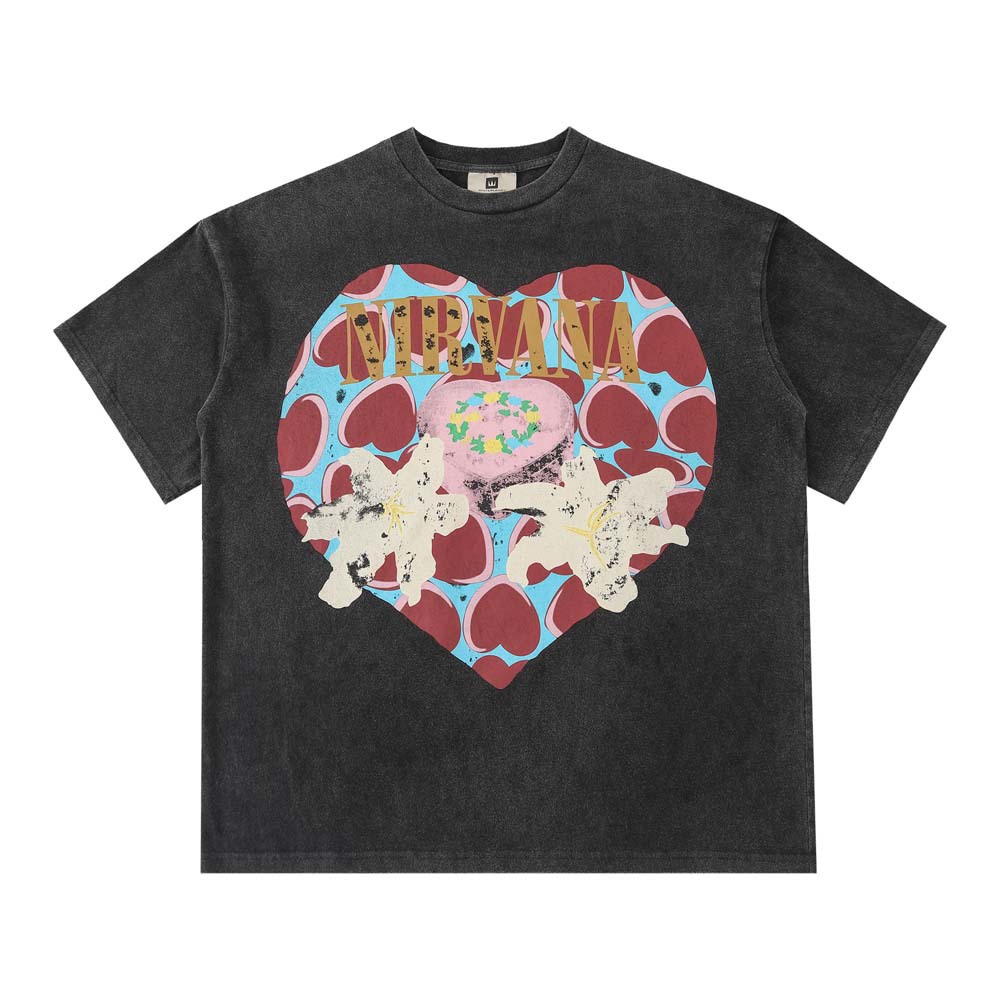 [SR-STUDIO] Nirvana NIRVANA NIRVANA Band Áo Thun Ngắn Tay Dáng Rộng Phong Cách Retro Mùa Hè Cho Nam 