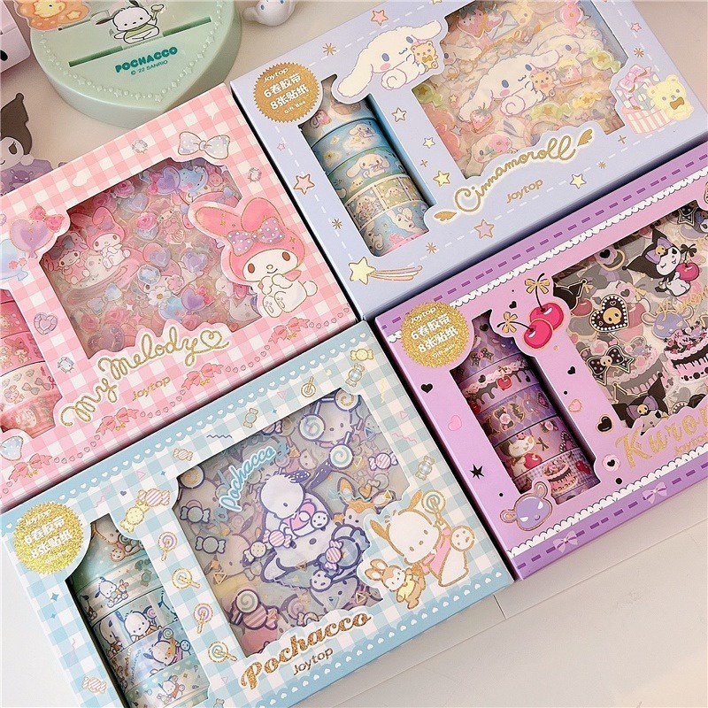 6 cuộn băng 8 tờ dán bộ phim hoạt hình anime cinnamoroll giai điệu hello kitty kuromi sanrio trang trí diy dễ thương nữ tính sticker băng
