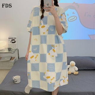 Đầm ngủ/mặc nhà FDS mỏng tay ngắn họa tiết vịt xanh dương dễ thương thời trang mùa hè ngọt ngào cho nữ
