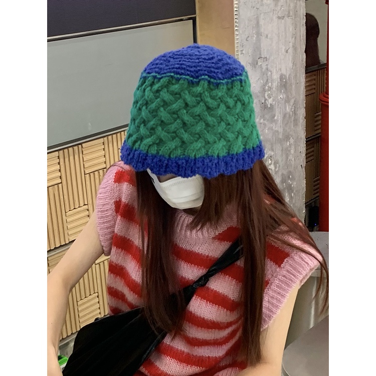 Mũ Bucket Dệt Kim Màu Sắc Tương Phản Phong Cách Hàn Quốc Thời Trang Thu Đông Cho Nữ