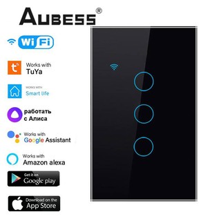 Aubess aubess công tắc thông minh tuya wifi công tắc đèn tường 1/2/3/4 công tắc cảm ứng đèn thông minh tuya wifi cảm ứng màn hình cảm ứng kính cường lực 100-250 v gắn tường