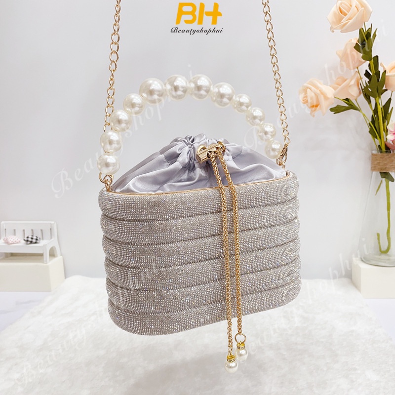 Túi nữ mới ngọc trai cầm tay wave shining rhinestone elegant dinner bag túi đeo chéo đa năng cho nữ