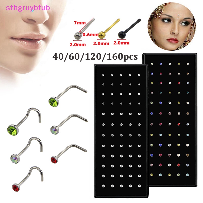 Sthb 40/60/120/160 cái bộ thời trang pha lê c hình dạng mũi vòng thép không gỉ nhiều màu uốn cong mũi đinh tán cho nữ trang sức vn