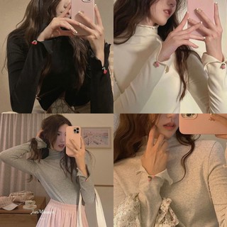 Little cherry bottom shirt half high collar velvet women slim autumn / winter long sleeve t-shirt nữ