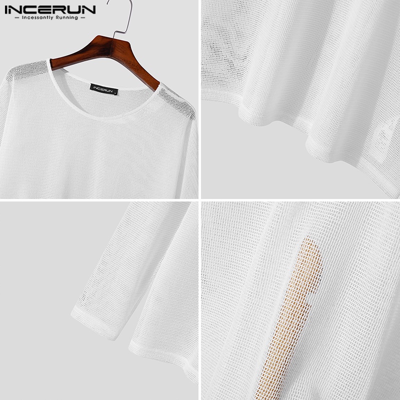 Áo thun INCERUN vải dệt kim nhẹ tay dài phong cách cổ điển thời trang dành cho nam