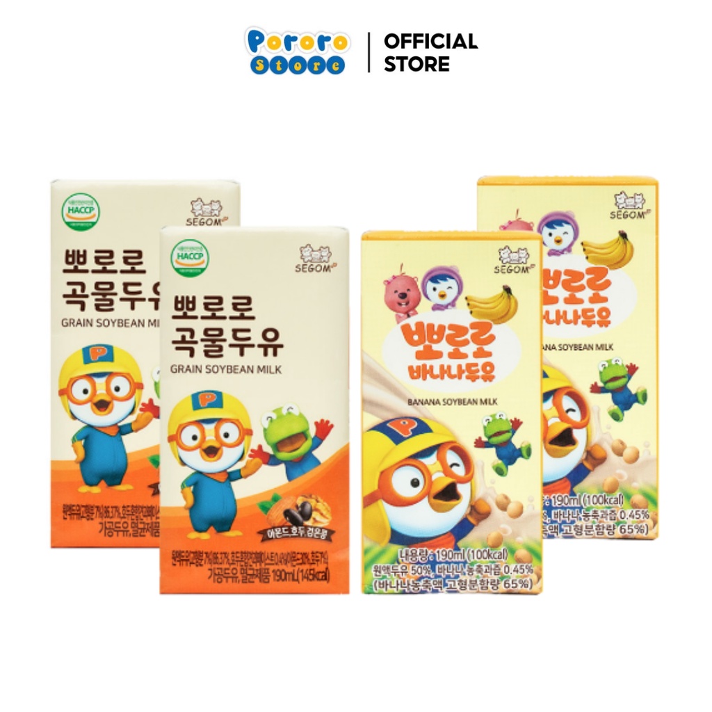 Combo 6 Hộp Sữa Đậu Nành Pororo Hàn Quốc  vị Chuối/ Ngũ Cốc Hộp 190ml