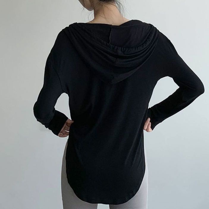 Áo Thun Thể Thao Tay Dài Có Mũ Trùm Phối Dây Rút Thời Trang Dành Cho Nữ