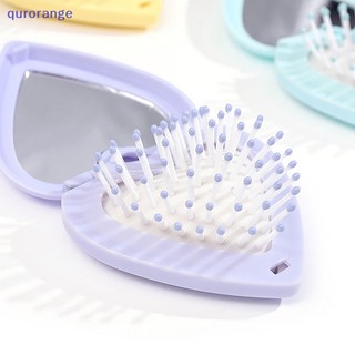 Qurange mini portable folding compact heart pocket hair brush mirror styling accessories ror