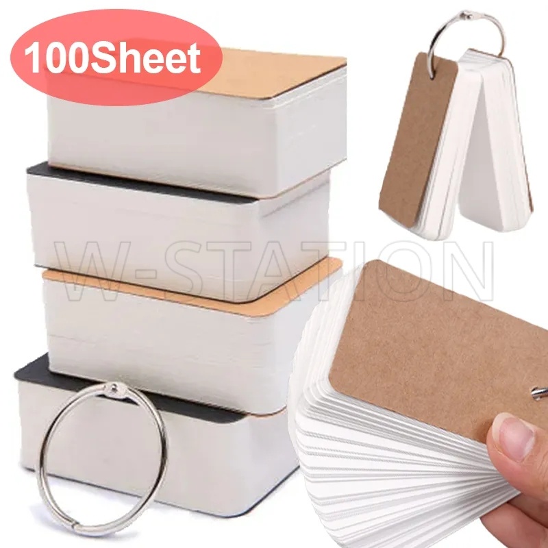100 tờ / sách thẻ viết tay notepads / thẻ từ trống dày đơn giản / vòng giấy kraft khóa ghi nhớ / đồ dùng văn phòng cho học sinh văn phòng phẩm