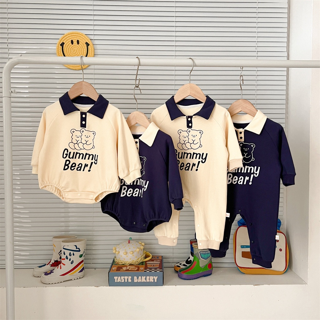 Baby phong cách mới jumpsuit jumpsuit phiên bản hàn quốc quần áo mùa xuân thu quần áo rộng rãi quần áo trẻ em polo cổ áo phim hoạt hình đi chơi