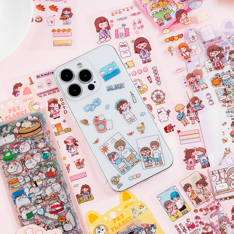 10 cái / gói phim hoạt hình pet planet series sticker túi sinh viên văn phòng phẩm tay sổ cái hộp đựng điện thoại chai nước vật liệu trang trí hình dán dễ thương