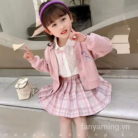 Three-piece suit fashion jacket shirt dệt kim two-piece suit cardigan pleated skirt preppy style girl suit spring style 2022 ca07