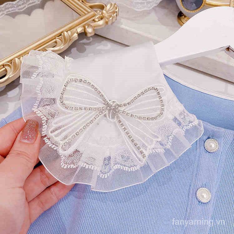 Nơ preppy style two-piece phiên bản hàn quốc váy xếp ly trẻ em quần áo mùa xuân vừa lớn phong cách mới 2023 áo len cho bé gái phù hợp với lhzn