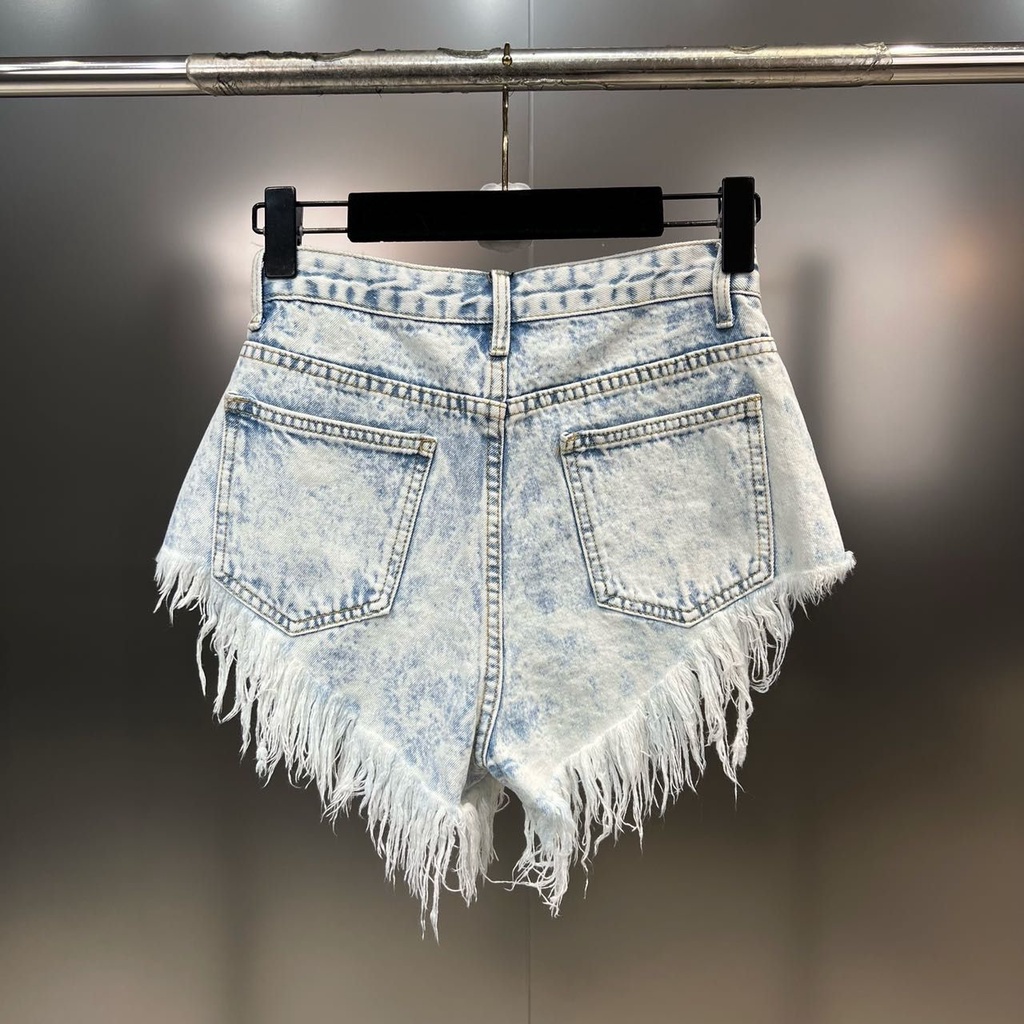 Quần Short denim Lưng Cao Đính Núm Tua Phong Cách Âu Mỹ Thời Trang Mùa Hè 2023