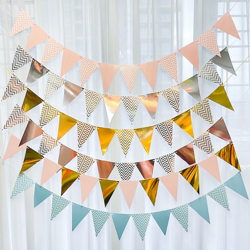 Rose gold paper bunting tam giác cờ kết hôn vòng hoa biểu ngữ đám cưới tốt nghiệp bé tắm sinh nhật tiệc treo trang trí