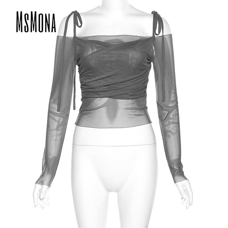 Áo Thun Tay Dài Dáng Ôm Hở Vai Màu Trơn Thời Trang 2023 Dành Cho Bạn Nữ