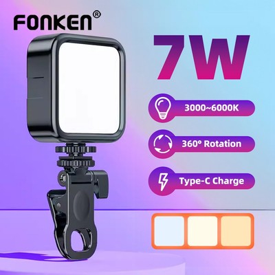 Đèn led mini siêu sáng FONKEN cầm tay 7W hỗ trợ ánh sáng cho quay video chụp ảnh livestream