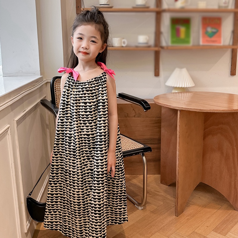 Đầm Hai Dây Gợn Sóng Thời Trang Đi Biển Mùa Hè Phong Cách Hàn Quốc Dễ Thương Dành Cho Bé Gái