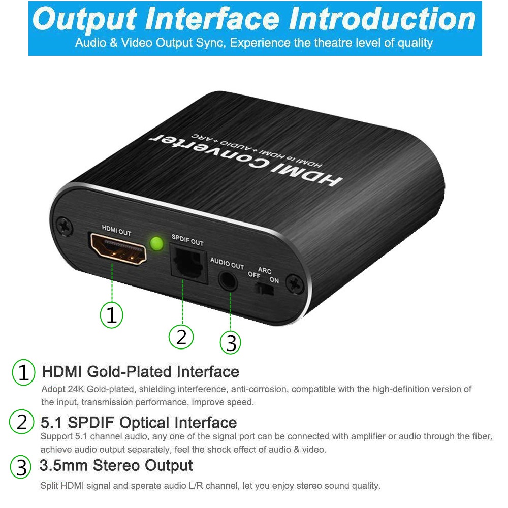 4k hdmi audio extractor 5.1 extractor hdmi-tương thích splitter hd to audio extractor quang toslink spdif cho bộ khuếch đại tv