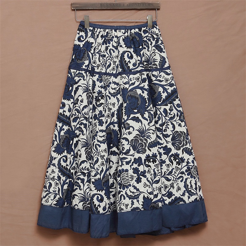Chân Váy Dài Dáng Chữ A Vải Lanh Cotton In Họa Tiết Thổ Cẩm Nhiều Màu Thời Trang Cho Nữ