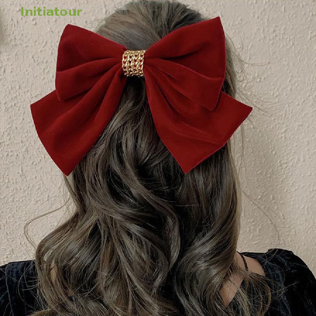 [Initiatour] Kẹp Tóc Hình Nơ Lớn Màu Đỏ Phong Cách Hàn Quốc Ngọt Ngào Cho Nữ