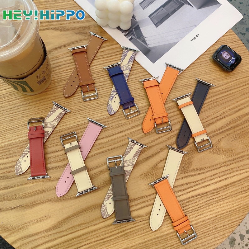 Dây Đeo Bằng Da PU 49mm Màu Tương Phản Cho iwatch ultra 8 se 7 6 5 4 3 45mm 41mm 44mm 40mm 42mm 38mm