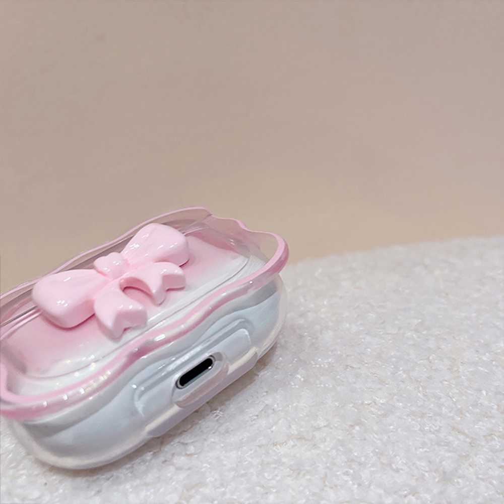 Vỏ Bảo Vệ Hộp Sạc Tai nghe không dây Airpods 1 / 2 / 3 / Pro / 2 Hình Nơ 3D Màu Hồng Dễ Thương