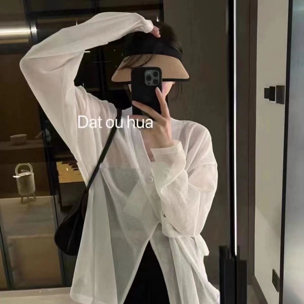 Áo Khoác Cardigan Mỏng Tay Dài Cổ Chữ V Cài Nút Chéo Phong Cách Hàn Quốc Thời Trang Mùa Hè 2023