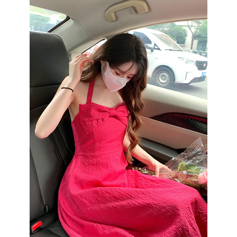 Đầm Hai Dây Trơn Màu Thắt Nơ Xinh Xắn Theo Phong Cách Mùa Hè Dành Cho Nữ