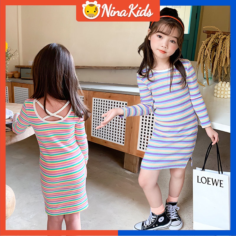 Đầm Hở Lưng HọA TiếT Kẻ SọC Cho Bé GáI (1-6 TuổI)