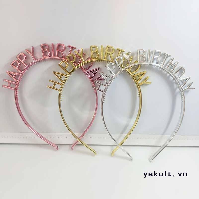 🎀 yakult 🎀Bờm / Băng Đô Cài Tóc sinh nhật chữ Happy Birthday ánh kim màu bạc, vàng, vàng hồng siêu xinh