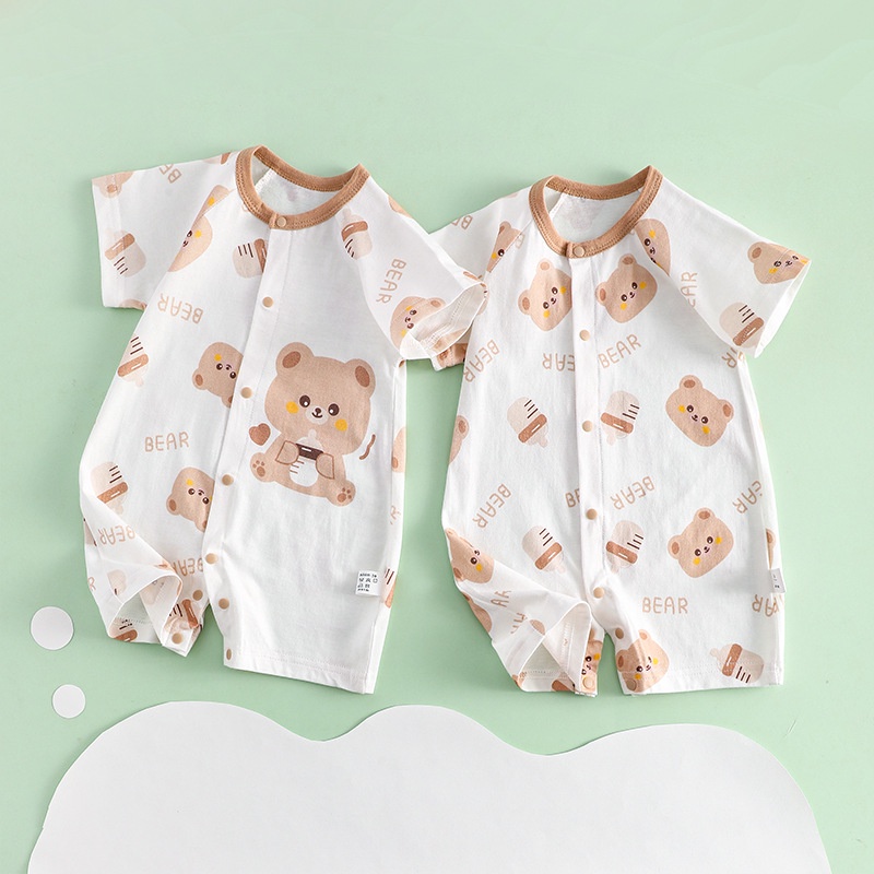 Bộ Áo Liền Quần Bằng Cotton Tay Ngắn In Hoạt Hình Dành Cho Bé Trai 0-2 Tuổi Thời Trang Mùa Hè 2023